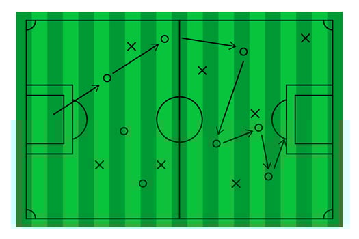 Soccer strategy football game tactical scheme drawing on chalkboard. vector