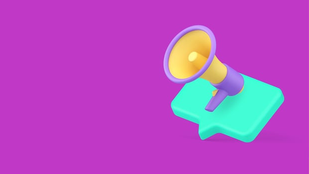 Social media marketing advertising announce megaphone and speech bubble 3d icon realistic vector