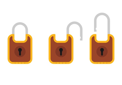 Padlock icon sign symbol flat, locked and unlocked, flat design illustration. Opened and closed locks isolated on white background vector