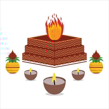 INDIAN WEDDING CLIP ART OF DECORATIVE HAVAN. HAWAN DESIGN WITH KALASH AND DIYA vector