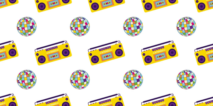 Aesthetics of the 90s, Seamless pattern with Retro magnet for cassettes. 2000s Elements. Modern flat style vector
