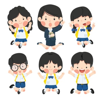 Happy Kids Students with Teacher Jumping in Air Set vector