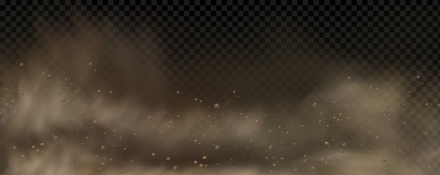 background of a sand explosion with dirt and cloud smoke. Brown sandstorm splash and dirty ground with a textured wind effect.Yellow flying particles and stone. vector