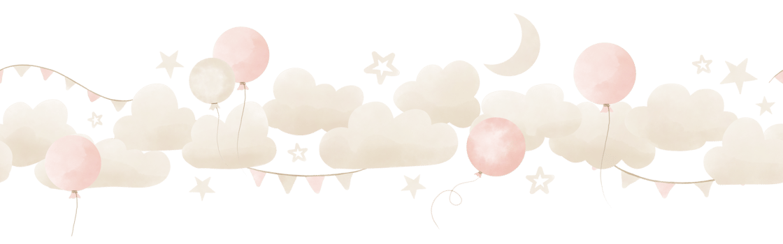 Baby border with Clouds and Balloons in pastel pink and beige colors. Seamless Pattern for girl Nursery wall art or childish greeting cards or holiday invitations. Frame with stars and garlands. png