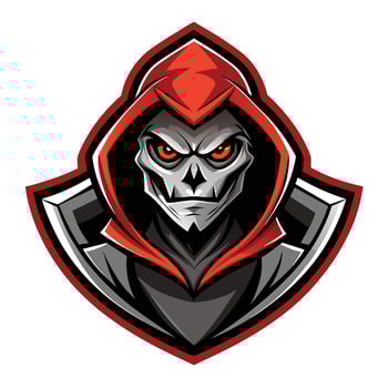 Grim Reaper Skull Mascot With Red Hood and Glowing Eyes vector