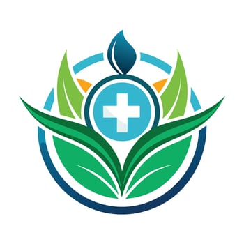 Abstract Medical Logo With Green Leaves and a Cross vector