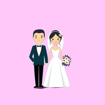 cartoon illustration of a bride and groom wedding flat design vector