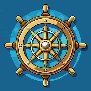 Cartoon Illustration of a Wooden Ship Steering Wheel With Eight Spokes vector