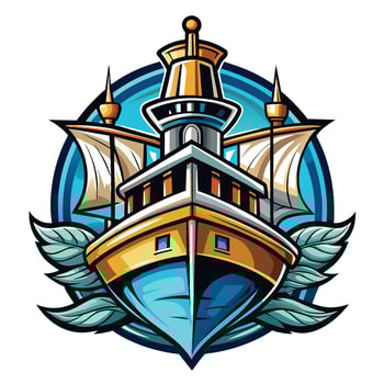 A Detailed Illustration of a Golden Sailboat With White Sails and Blue Water vector