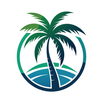 Green Palm Tree With Blue Water and Sand Circle Logo vector