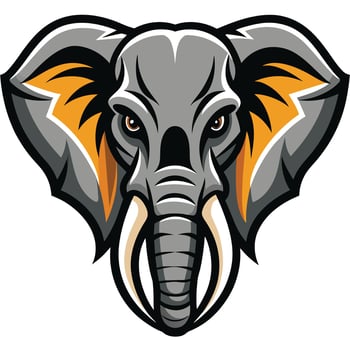 Cartoon Elephant Head With Orange Ears and Tusks vector