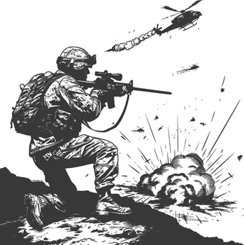 modern war situation with engraving style black color only vector