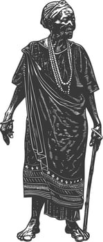 native African tribe elderly woman with engraving style black color only vector