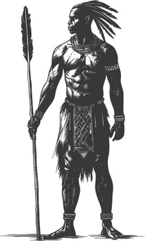 native African tribe man with engraving style black color only vector
