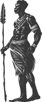 native African tribe man with engraving style black color only vector