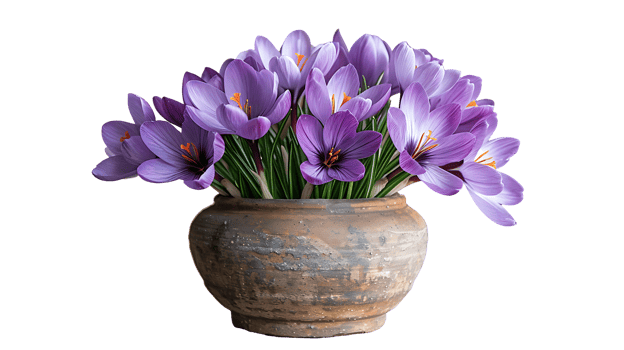 Saffron plant in a pot on a transparent background png