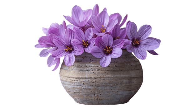 Saffron plant in a pot on a transparent background png