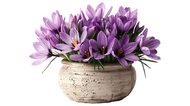 Saffron plant in a pot on a transparent background png