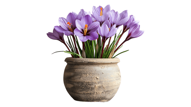 Saffron plant in a pot on a transparent background png