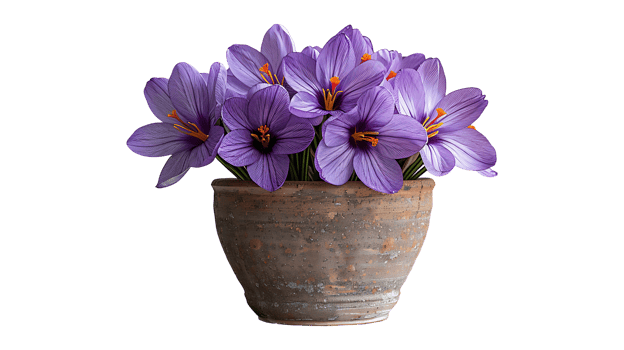Saffron plant in a pot on a transparent background png