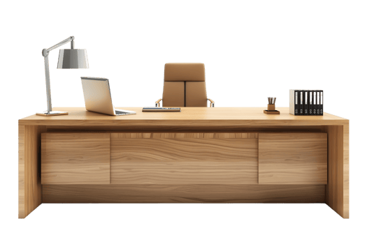 wooden office desk with lamp table isolated on transparent background png