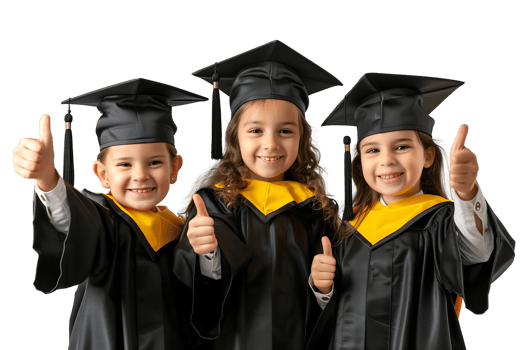 little girls in complete graduation attire stand gives a thumbs-up, symbolizing success on a transparent background png
