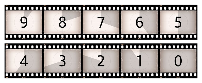 Movie countdown grunge film strip, count numbers vector