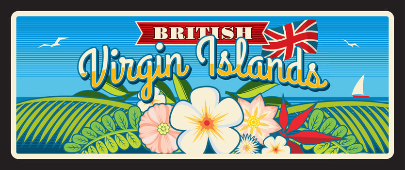 British Virgin Islands, old travel plate vector