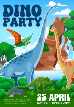 Kids dino party flyer cartoon prehistoric dinosaur vector