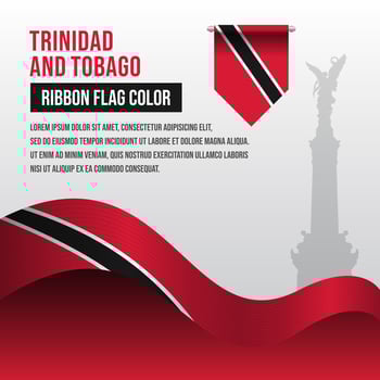 Trinidad and Tobago ribbon flag with Memorial Park Monument silhouette and decoration vector