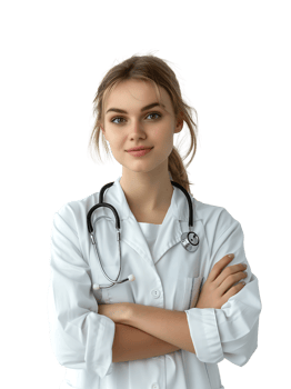 Portrait of a young woman doctor with her arms folded across her chest isolated on a transparent background png