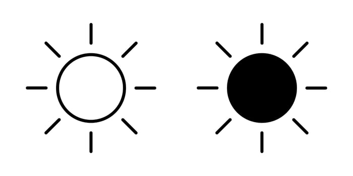 Sun icon, sun symbol isolated on white. vector