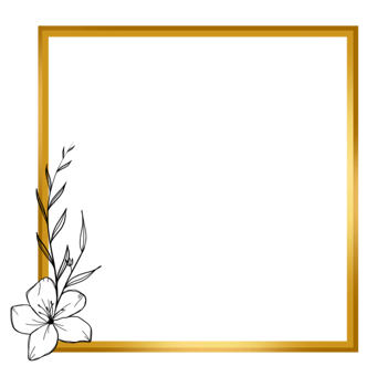 Decorative Gold Square Frame with a Flower and Leaves png