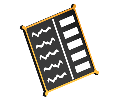 3D image of information board with black color, white content, and orange border decoration, facing sideways png