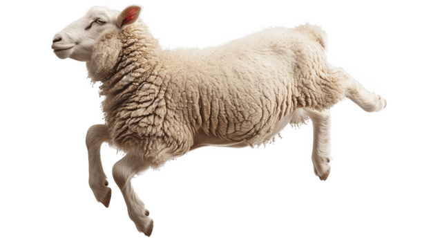a sheep jumping in the air on a transparent background png