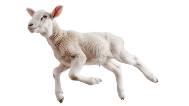 a white lamb jumping on a transparent background png