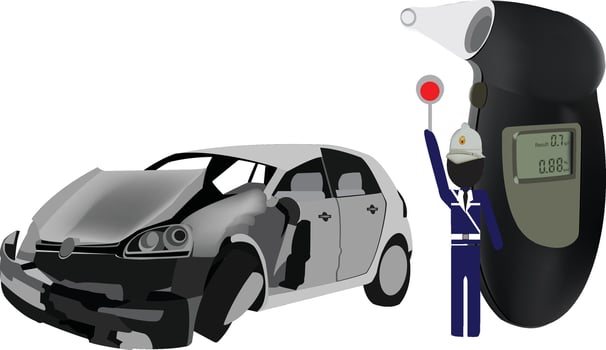 car crashed breathalyzer portable test vector