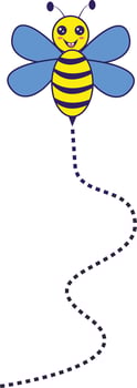 Bee Flying on a Dotted Route with Cartoon Design. Illustration on White Background. vector