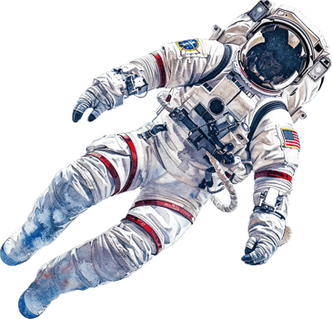 Watercolor Painting of Astronaut in Space. png