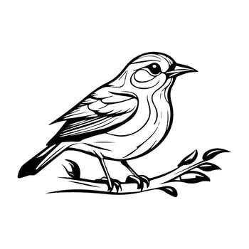 A small bird sits on a branch. Monochrome drawing isolated on white background vector