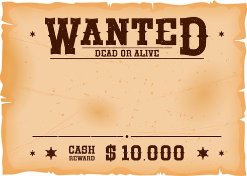 Western wanted banner, Wild West reward poster vector