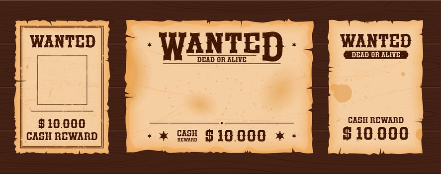 Western wanted banner with reward, wood background vector