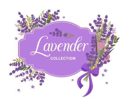 Lavender floral frame violet and purple flowers vector