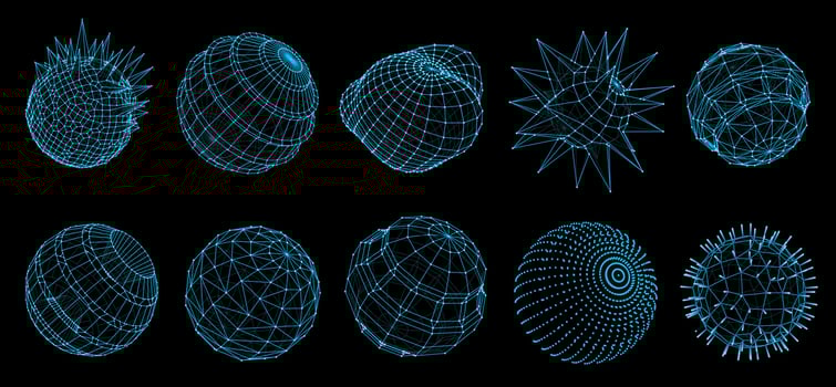 3d futuristic sphere and balls shapes, holograms vector