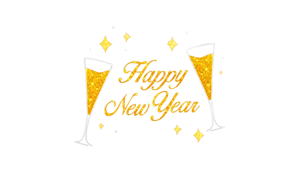 Gold text HAPPY NEW YEAR on transparent background. png