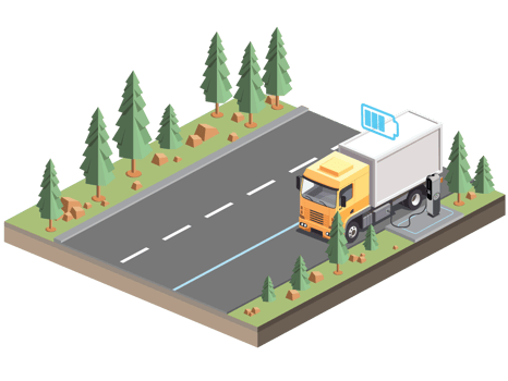 3D Isometric EV Car Charging Station local road in Futuristic trasportation Setting car truck flat illustration png