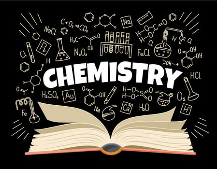 Chemistry textbook and formulas on school board vector