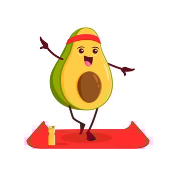 Cartoon avocado vegetable on yoga or pilates sport vector