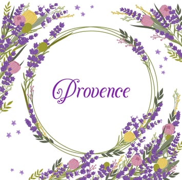 Lavender floral frame, violet and purple flowers vector