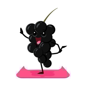 Cartoon funny black currant berry practicing yoga vector